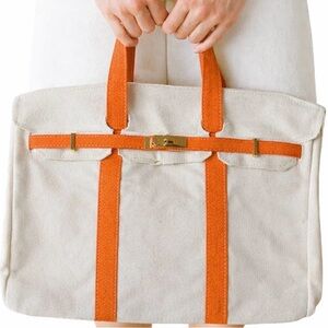 Boatkin Tote Gold Hardware Cream and Orange canvas Tote Bag